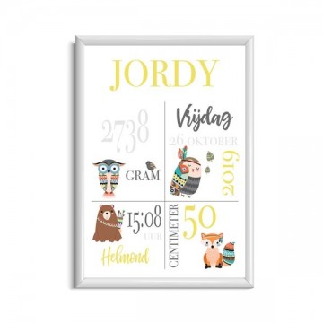 Online geboorteposter kopen met bosdieren