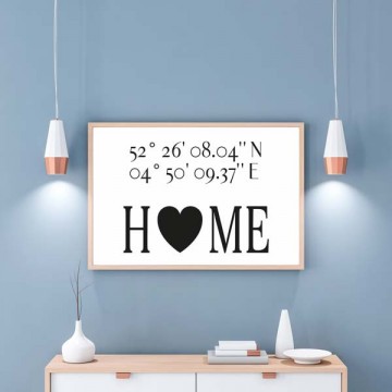 Poster housewarmingcadeau gepersonaliseerd coordinaten
