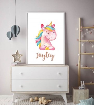 Poster met naam en unicorn meisjeskamer