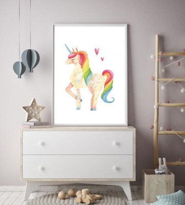 Poster unicorn regenboog kleuren meisjeskamer decoratie