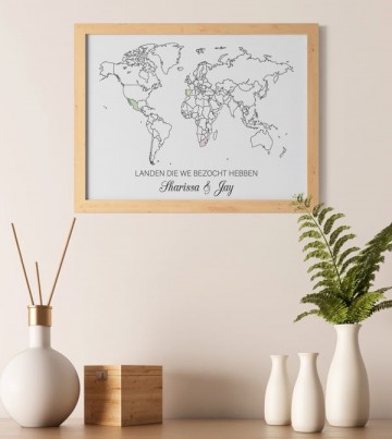 Poster wereldkaart om zelf in te vullen reizen met namen