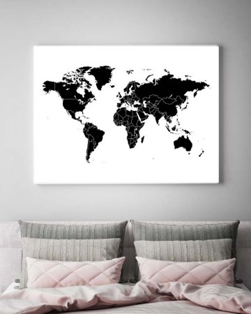 Poster wereldkaart zwart wit interieur