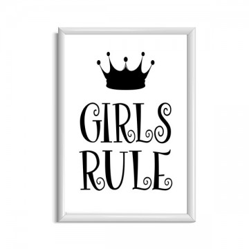 Poster zwart wit girls rule met kroon