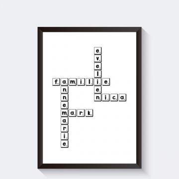 Poster zwart wit scrabble letters familie poster