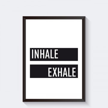 Poster zwart wit yoga zen met tekst inhale exhale