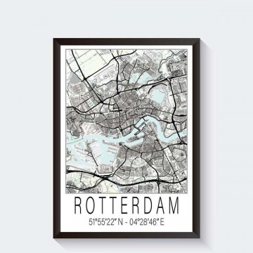 Rotterdam poster stadskaart zwart wit en kleur