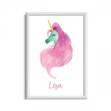 Roze poster met unicorn eenhoorn en naam van je dochter