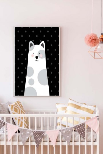 Scandinavische kinderposter met ijsbeer zwart wit