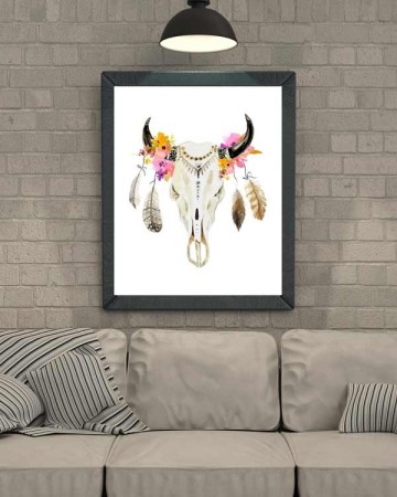 Schedel poster met veren 0