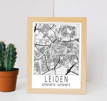 Stadkaart poster leiden in kleur en zwart wit