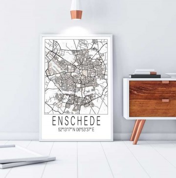 Stadskaart poster enschede zwart wit