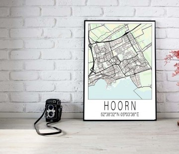 Stadskaart poster hoorn met mooie kleuraccenten of zwart wit