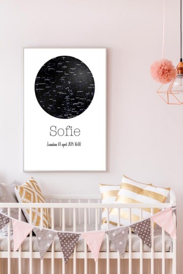 Sterrenhemel geboorteposter met naam en datum