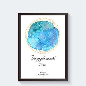 Sterrenposter geboorte aquarel kleur