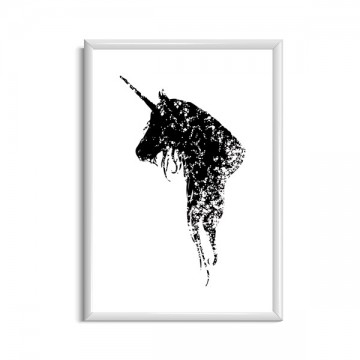 Stoere zwart wit poster meisje met unicorn