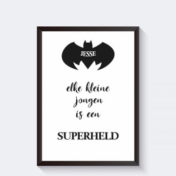 Superheld poster met logo en naam