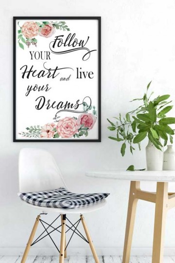 Tekstposter volg je hart voor kantoor of thuis muurposter