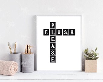 Toiletdecoratie poster met tekst zwart wit flush please