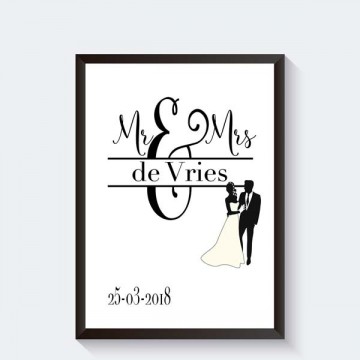 Trouw poster monogram en naam met trouwdatum