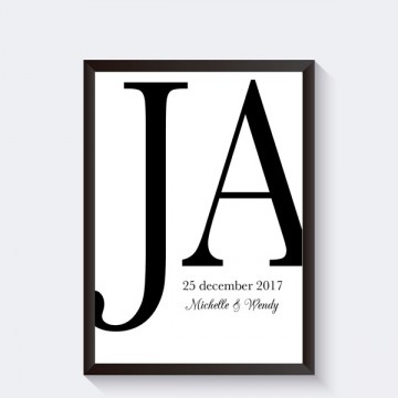 Trouwposter ja met datum en namen