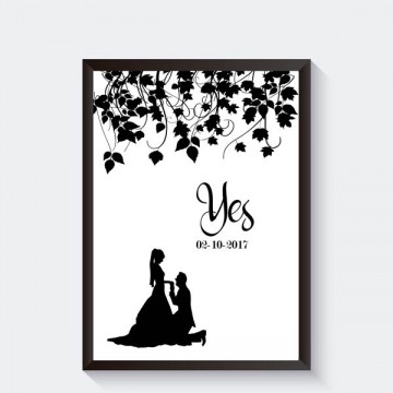 Trouwposter met ja en datum gepersonaliseerd zwart wit met koppe