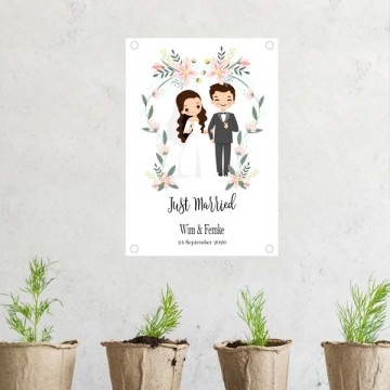 Tuinposter huwelijksbanner met bruidspaar