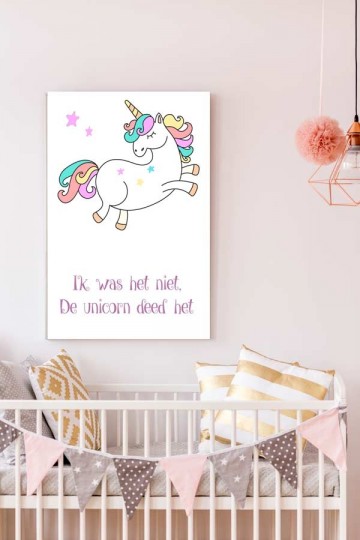 Unicorn poster met grappige tekst en springende eenhoorn