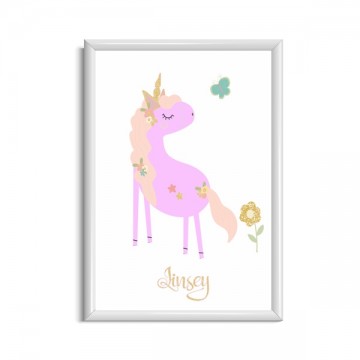 Unicorn poster roze met naam en gouden glitters