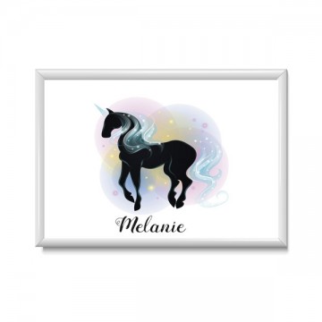 Unicorn poster zwart en pastelkleur effect gepersonaliseerd met naam