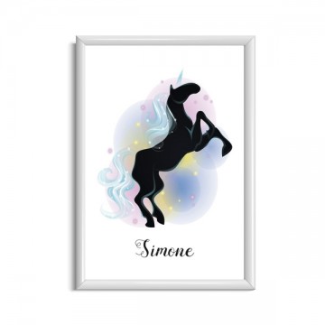 Unicorn poster zwart wit met naam meisjeskamer