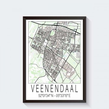 Veenendaal stadsposter scandinavisch met coordinaten