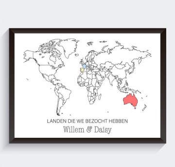 Weerldkaart gepersonaliseerd met namen wanderlust