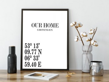 Woonposter zwart wit coordinaten huwelijkskado