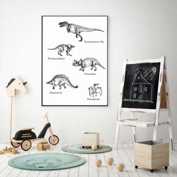 Zwart wit kinderkamer poster dinosaurus