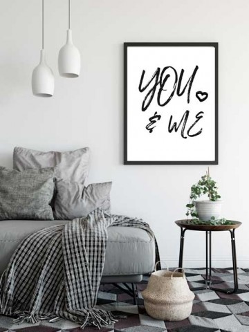 Zwart wit woonposter you and me met hart